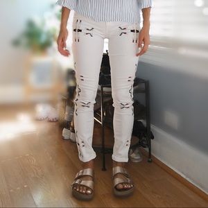 Vintage white ankle denim jeans embroidery